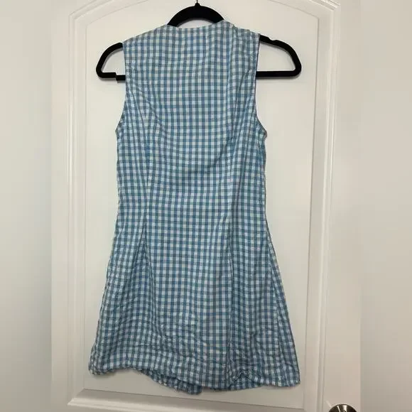 Leelanau Gingham Blue 100% Linen Button-Down Mini Dress size XS 60s cottage core - Picture 9 of 12